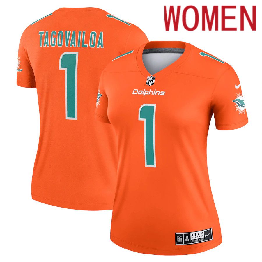 Women Miami Dolphins #1 Tua Tagovailoa Nike Orange Inverted Legend NFL Jersey